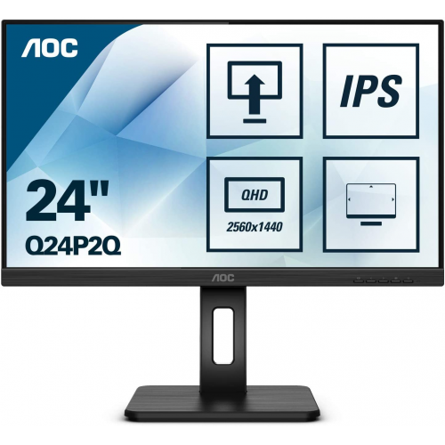 AOC Q24P2Q 23,8’’ 4ms, 75Hz, Quad HD 2K IPS Panel, Pivot, Analog, HDMI, DP, Entegre Hoparlörler, Monitör