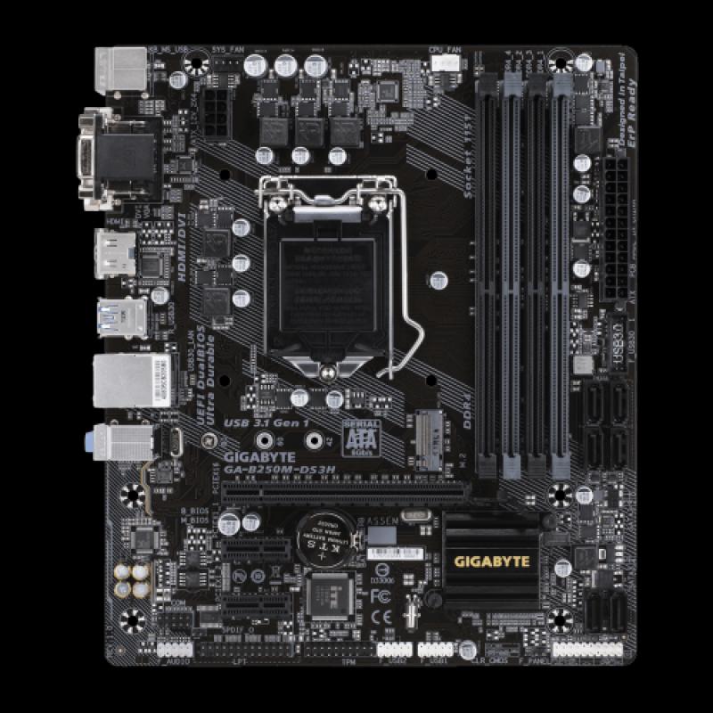 GIGABYTE B250M-DS3H USB3,1 DVI HDMI Gbit LAN LGA1151 6-7.Nesil