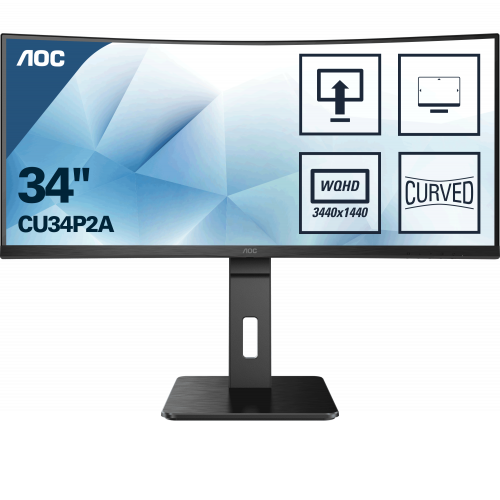 AOC CU34P2A 34’’ 1ms, 100Hz, 4K Ultra HD, VA Panel, 2xHDMI, DP, USB 3.2, Entegre Hoparlörler, Pivot, Curved Monitör