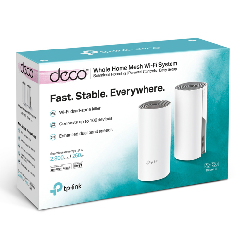 TP-LINK DECO E4 (2 Pack) DualBand AC1200 260M2, 2 Fast Port Home Mesh