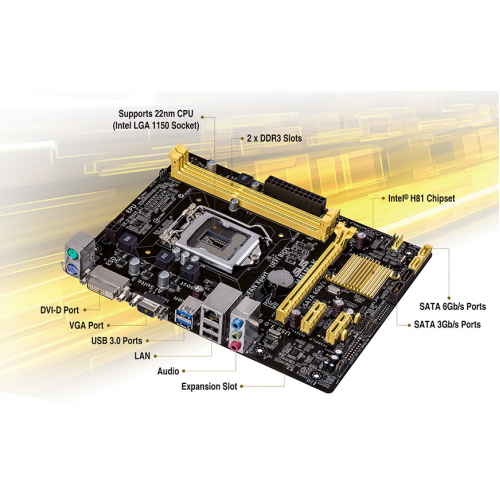 ASUS H81M-K DDR3 USB3,0 DVI D-SUB LGA1150 4.Nesil