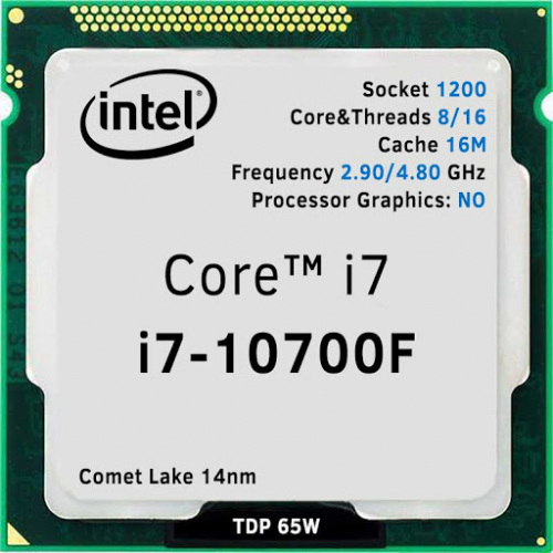 INTEL i7-10700F 8 Core, 2.90Ghz, 16Mb, 65W, LGA1200, 10.Nesil, TRAY Kutusuz, (Grafik Kart YOK, Fan YOK)