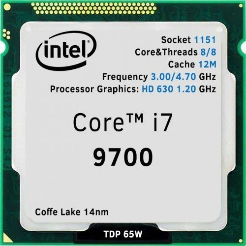 INTEL i7-9700 8 Core, 3.00Ghz, 12Mb, 65W, LGA1151, 9.Nesil, TRAY, (Grafik Kart VAR, Fan YOK)