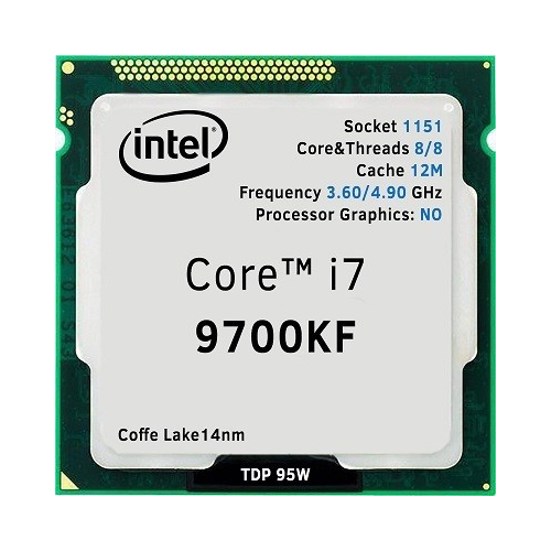 INTEL i7-9700KF 8 Core, 3.60Ghz, 12Mb, 95W, LGA1151, 9.Nesil, TRAY Kutusuz, (Grafik Kart YOK, Fan YOK)