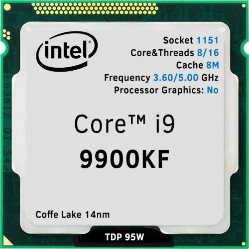 INTEL i9-9900KF 8 Core, 3.60Ghz, 16Mb, 95W, LGA1151, 9.Nesil, TRAY Kutusuz, (Grafik Kart YOK, Fan YOK)