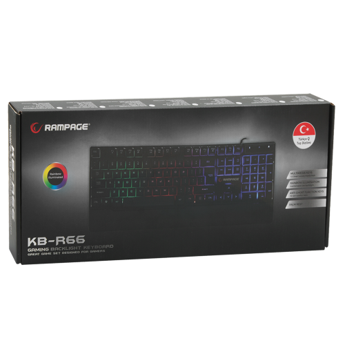 RAMPAGE KB-R66 Gaming KLAVYE. Gökkuşağı Aydınlatmalı, Plastik Case, USB