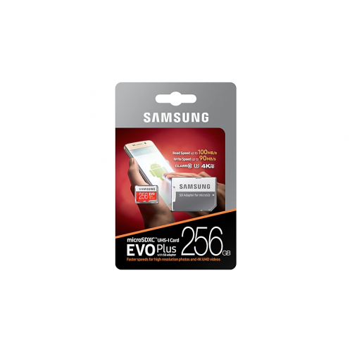 SAMSUNG MB-MC256GA/EU 256Gb EVO Plus CLASS10 100Mb/s Micro SD Kart (SD Adaptörlü)