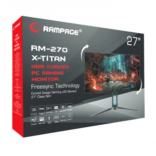 RAMPAGE RM-270 X-TITAN 27’’ 1ms, 165Hz, Full HD, 3x HDMI, DP, VA LED, Curvet, FreeSync Gaming Monitör