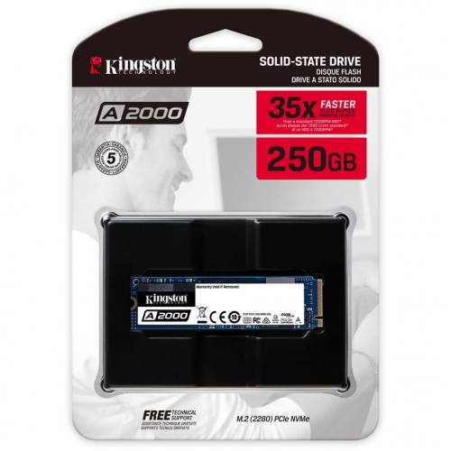 KINGSTON SA2000M8/250G, A2000, 250Gb, 2000/1100, NVME PCIe M.2 SSD