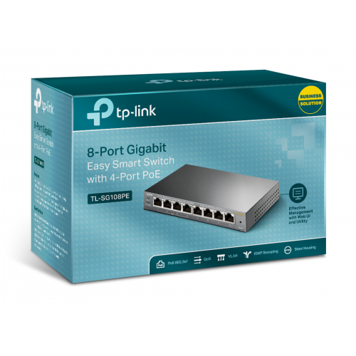 TP-LINK SG108PE 8 Port GigaBit 4 Port Poe 64W Easy  Smart Metal Kasa Switch