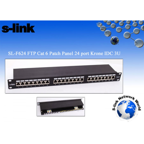 S-LINK SL-F624 Cat6 Patch Panel, 24-Port, UTP,1U