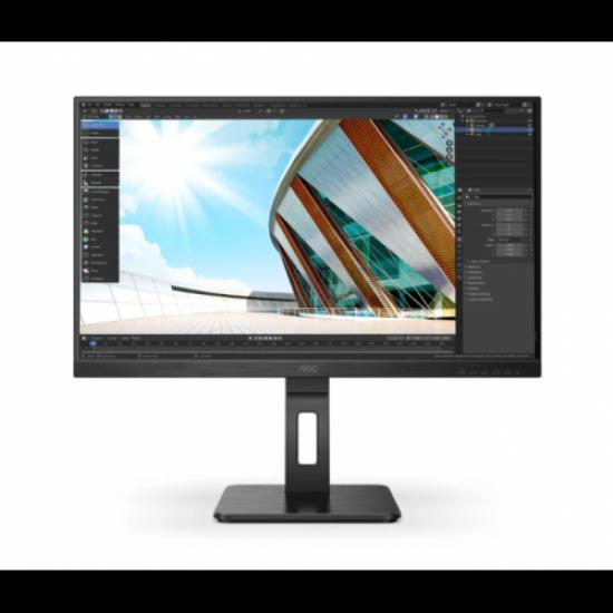 AOC Q27P2Q 27’’ 4ms, 75Hz, Quad HD 2K, IPS Panel, Pivot, Analog, HDMI, DP, Entegre Hoparlörler, Monitör