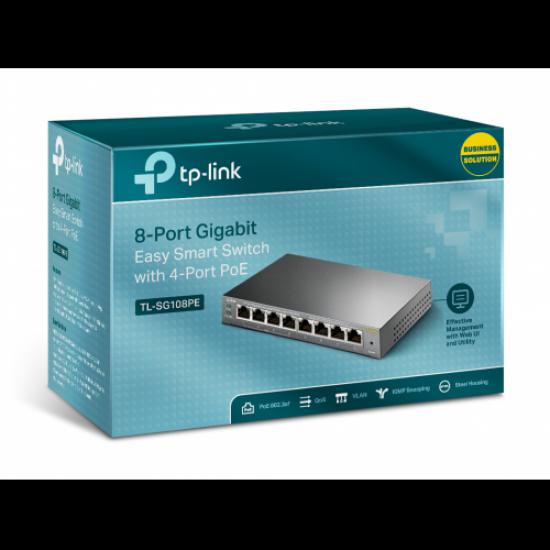 TP-LINK SG108PE 8 Port GigaBit 4 Port Poe 64W Easy Smart Metal Kasa Switch