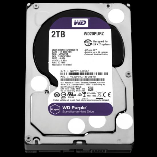 WD PURPLE WD20PURZ 3,5’’ 2TB, 64mb, 5400Rpm, 7/24 Güvenlik HDD