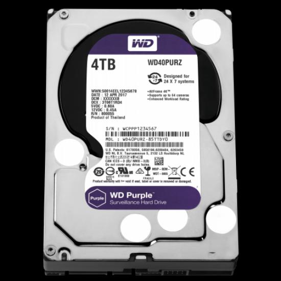 WD PURPLE WD40PURZ 3,5’’ 4TB, 64mb, 5400 Rpm, 7/24 Güvenlik HDD