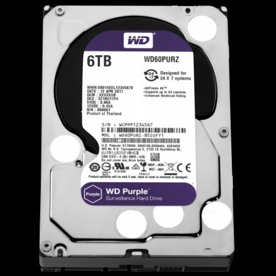 WD PURPLE WD60PURZ 3,5’’ 6TB, 64mb, 5400 Rpm, 7/24 Güvenlik HDD