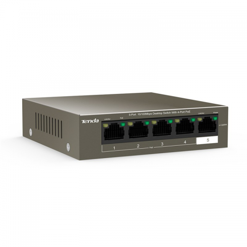 Tenda TEF1105P-4-63W 5Port 10/100, 4X PoE 63W, Metal Kasa, Switch