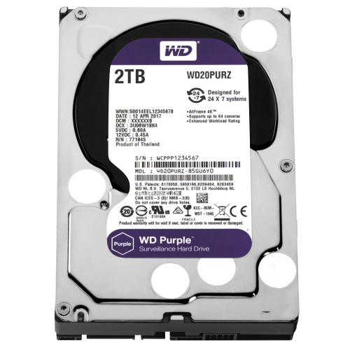 WD PURPLE WD20PURZ 3,5’’ 2TB, 64mb, 5400Rpm, 7/24 Güvenlik HDD